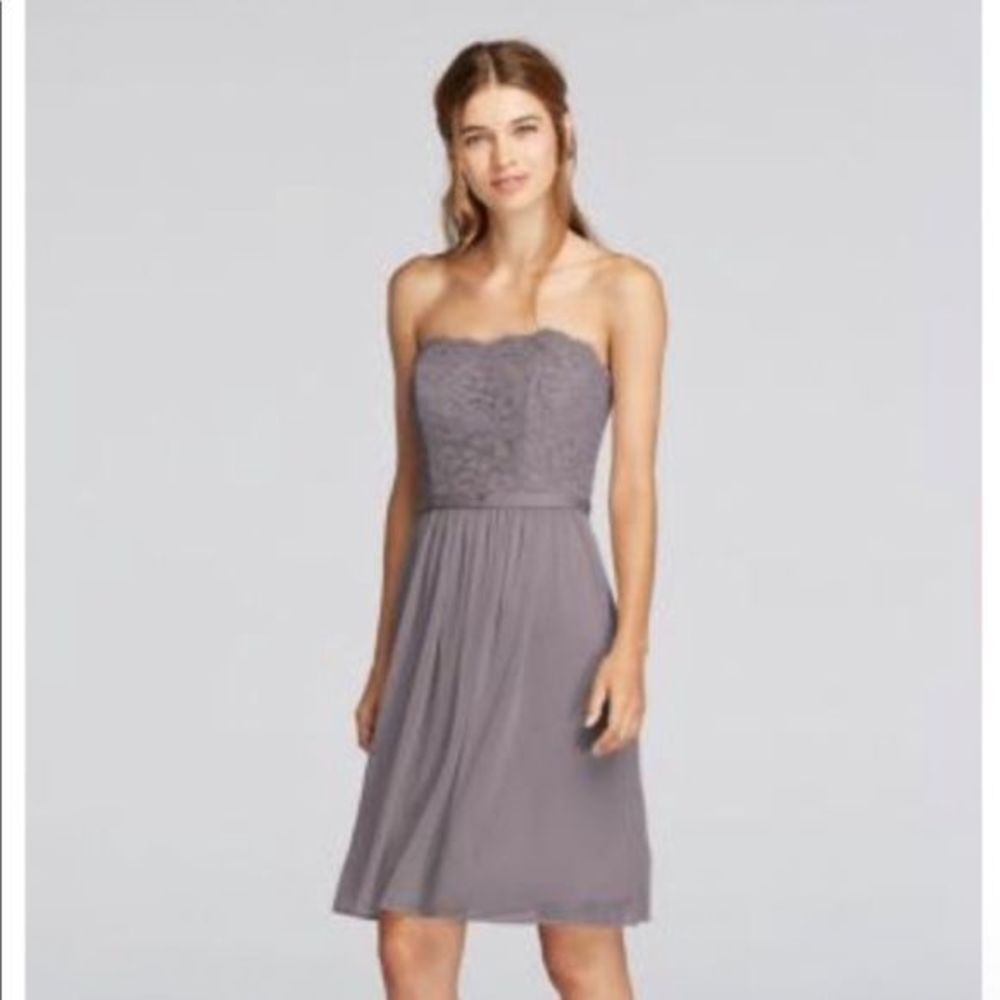 David’s Bridal Short Strapless Lace Dress